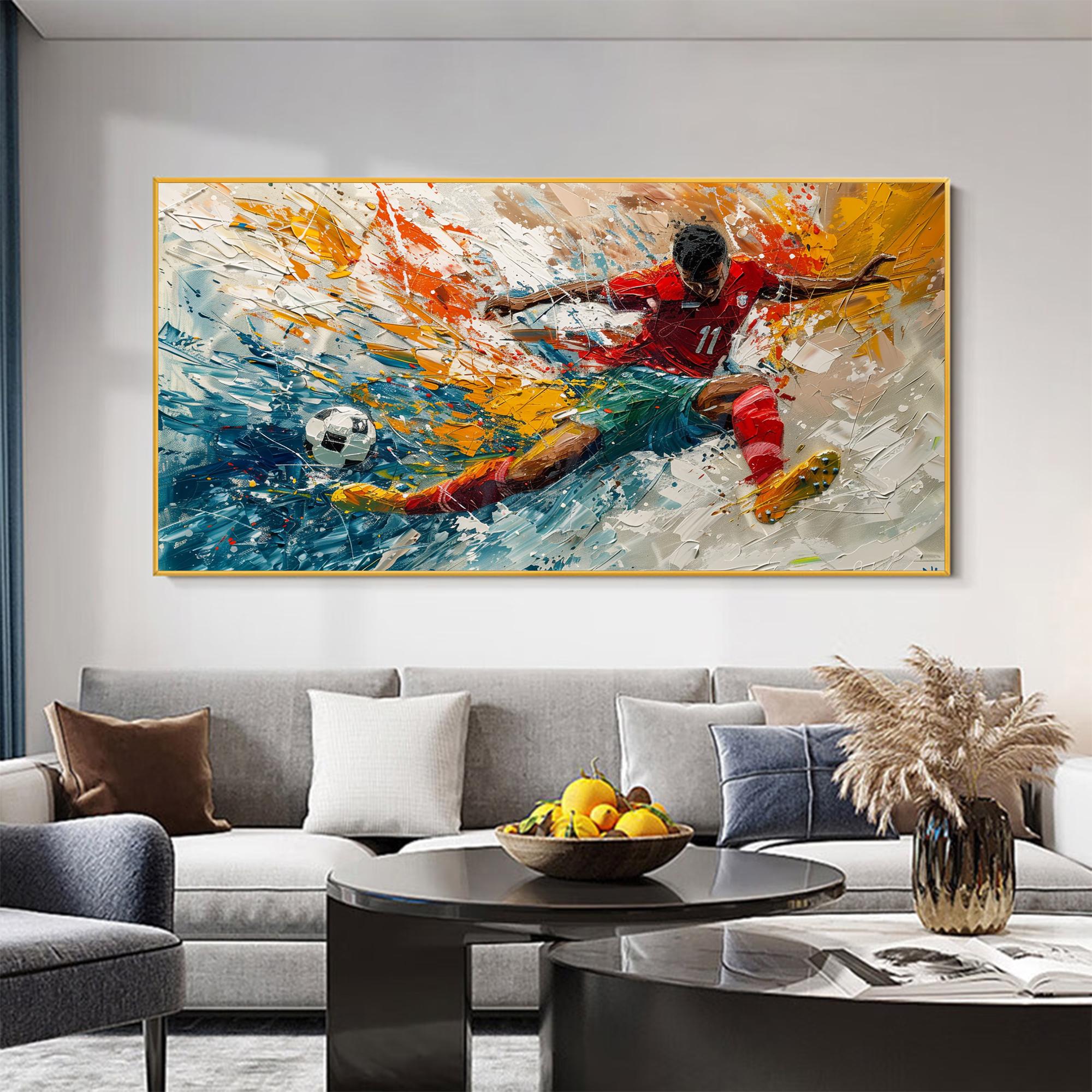 Original Football Painting on Canvas, Abstract Sports Wall Art, Textured  Soccer Painting, Large Wall Art, Vibrant Movement Home Wall Decor