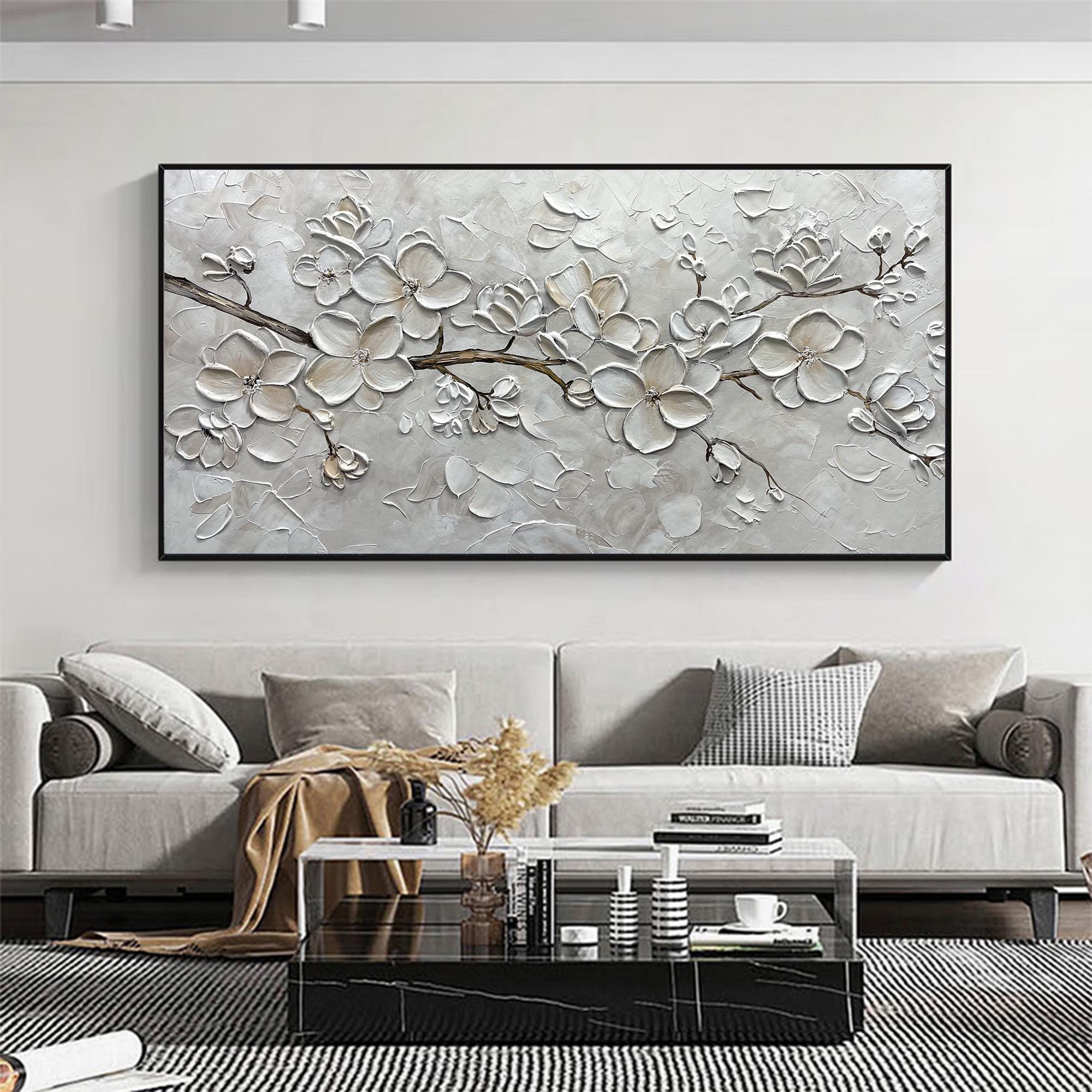 Große abstrakte weiße Blume Ölgemälde Auf Leinwand, Abstrakte Kunst, Moderne Wohnzimmer Wanddekoration