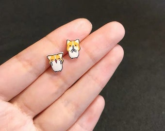 Corgi Earrings, Dog Earrings, Animal Earrings, Cute Earrings, Kawaii Earrings, Mismatched Earrings