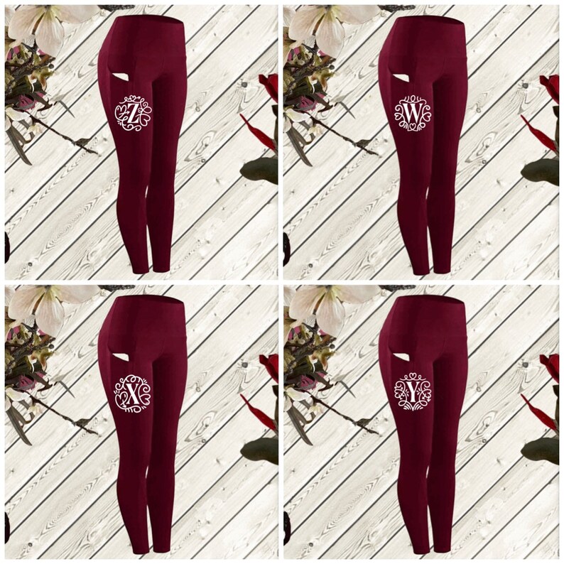 Athletic High Waist Below the knee leggings Athletic Monogram leggings Custom Monogrammed leggings personalized monogram pocket leggings