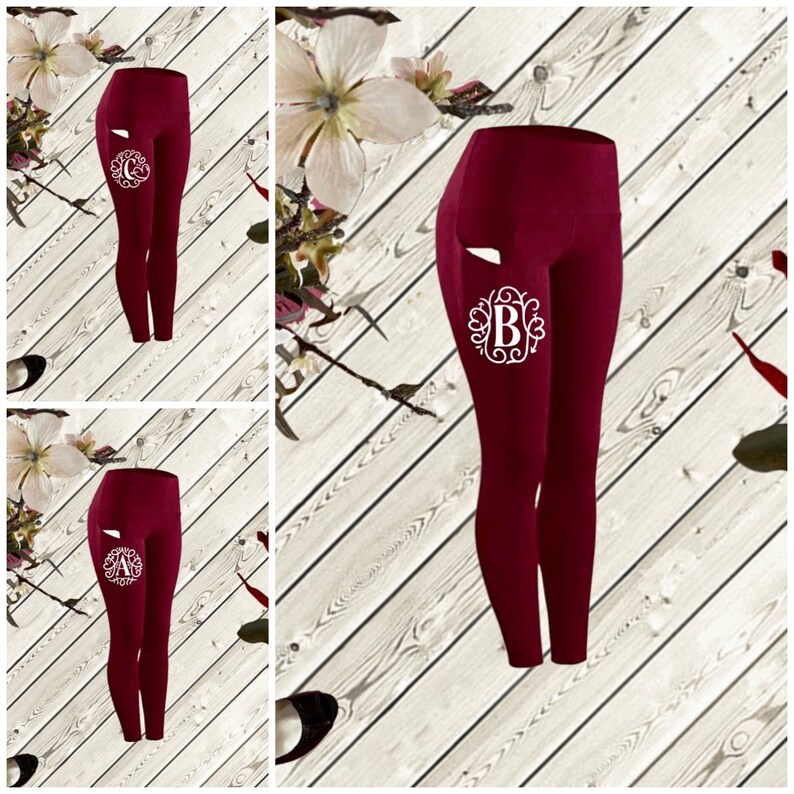 Athletic High Waist Below the knee leggings Athletic Monogram leggings Custom Monogrammed leggings personalized monogram pocket leggings