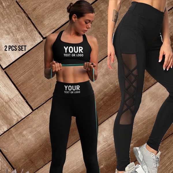 Custom Fitness apparel 2Pcs Set for women. Fitness gift for women sleeveless Tank and Mesh Leggings, custom fitness gift, fitness set