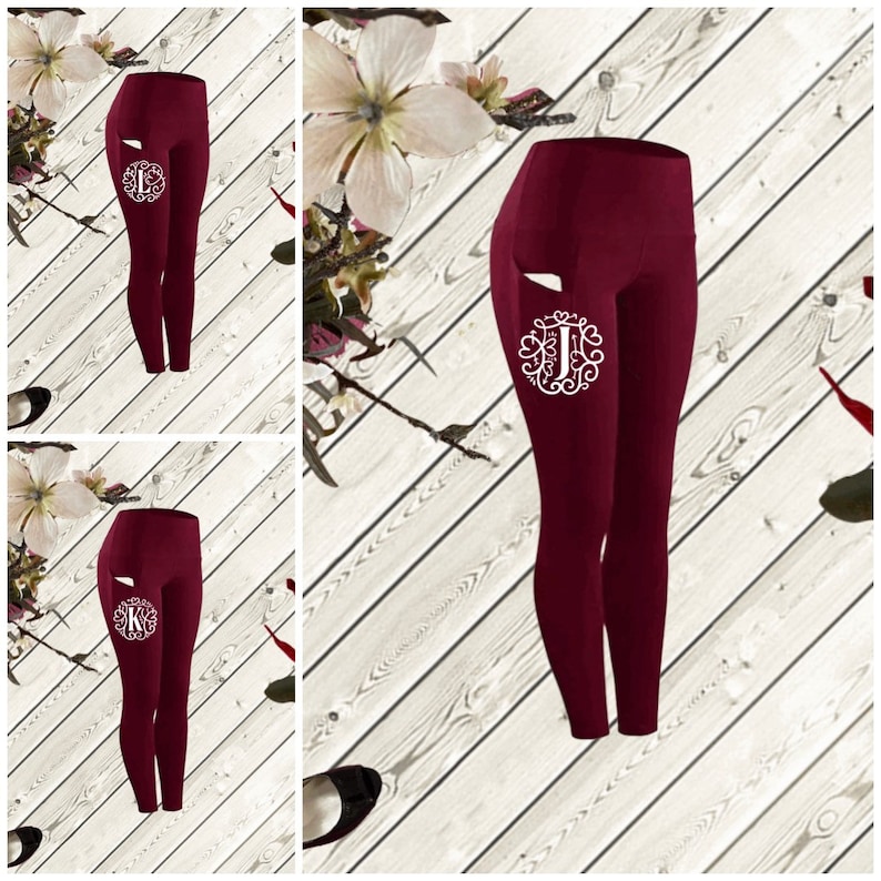 Athletic High Waist Below the knee leggings Athletic Monogram leggings Custom Monogrammed leggings personalized monogram pocket leggings