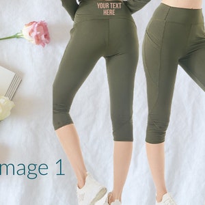 Capri Leggings for Women With Two Side Pockets. Custom Capri