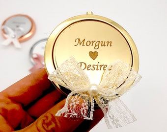 Mini Hand Mirror Wedding Favors, Bridal Shower Keepsakes,Custom pocket mirrors for bridal shower, Elegant wedding reception giveaway