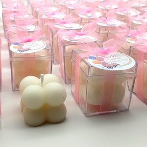 Bubble Candle Wedding Favors: Personalized Stickers & Ribbon