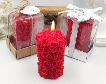 Rose Candle Favor, Wedding Favor Candle Gift Box, Customized Bride Candle, Bridal Shower Favor, Roll Wedding Candles, Wedding favor Gift