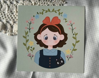 Kiki Kunstdruck Katze Jiji/ Niedliche Wandkunst / Cottage core / Pastel