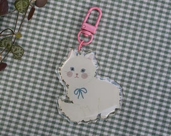Romantische süße Katze Acryl Epoxy Schlüsselanhänger | Niedlich, Cottagekern, kokett, feminin