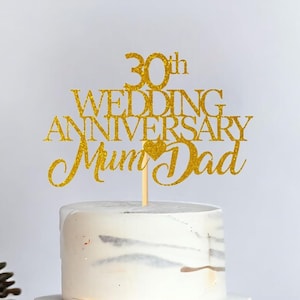 30. Hochzeitstag Mama & Papa Kuchen Topper Hochzeit Glitter Karte Cake Topper Dekorationen (GOLD) Personalisierte benutzerdefinierte Toppers Dekoration