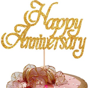 Happy Jubiläum Cake Topper Glitter Karte Hochzeit Ehe Elegante Toppers Dekoration UK 7,5 x 5,5 (GOLD) Personalisierte benutzerdefinierte Dekoration