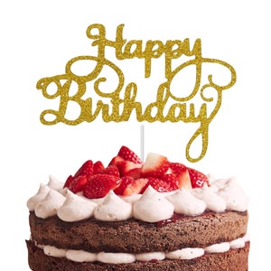 Décoration de gâteau pour joyeux anniversaire - papier cartonné premium scintillant qui ne laisse pas de place - signe d'anniversaire pour gâteau - décorations de carte à paillettes recto-verso - 500 g/m²