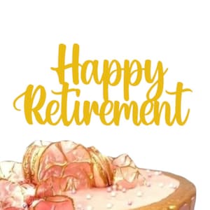 Topper per torta di pensionamento felice, di 3 Little Desserts, decorazioni per biglietti glitterati bifacciali