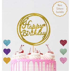 Topper per torta di buon compleanno con scritta Happy Birthday,  decorazione per torta di compleanno, con cognome, in acrilico nero,  decorazione