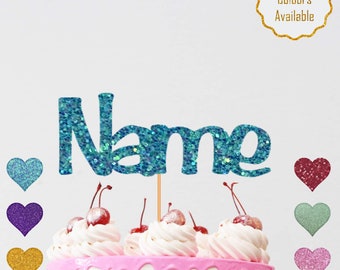 Name, Custom Glitter Cake Topper, Birthday Cake Topper, Personalised Custom Cake Topper, Any Age and Name Cake Topper
