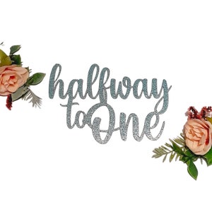 Halfway to One taarttopper - 6 maanden halve verjaardag dubbelzijdige glitterkaarttoppers per 3 kleine desserts