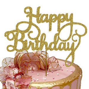Décoration de gâteau joyeux anniversaire - papier cartonné scintillant haut de gamme - signe d'anniversaire pour gâteau - décorations de carte scintillantes recto-verso