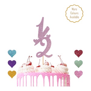 Halve taarttopper - glitterkaarttaarttopper - 1/2 taarttopper - halve verjaardagstopper - 6 maanden topper - dubbelzijdig
