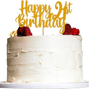 Adorno para tarta de feliz cumpleaños, decoración de tarjetas con purpurina, suministros para fiestas de aniversario número 21, adornos para regalos (dorado 21) para cualquier edad
