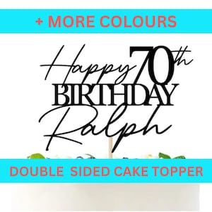 Topo de bolo de 70º aniversário, Topo de bolo de glitter de feliz aniversário personalizado | Decoração de bolo com cartão de glitter de qualquer cor e idade personalizada
