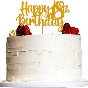 Adorno para tarta de feliz cumpleaños número 18, decoración de tarjetas con purpurina, dorado, para fiestas de cumpleaños número dieciocho, suministros para fiestas de aniversario, adornos para regalos
