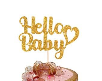Hello Baby Cake Topper, Baby Shower Cake Topper, Gender Reveal, Baby Shower Decoration, Baby Shower Decor, Glitter Cake Topper, Double Sided
