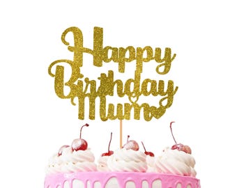 Adorno para tarta de feliz cumpleaños, mamá - Adorno con purpurina - Adorno para tarta de mamá - Adorno para tarta de cumpleaños de mamá - Adorno de doble cara
