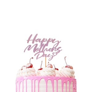 Happy Mother's Day-taarttopper - Premium dubbelzijdige glitterkaart voor Moederdag met 3 kleine desserts
