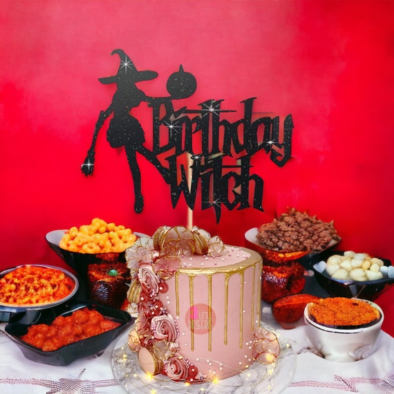 Topper Per Torta Di Halloween In Acrilico Nero Vintage – Decorazione Elegante Con Zucca E Strega, 15,2 Cm, Riutilizzabile