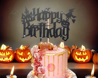 Happy Birthday Cake Topper, Halloween Decoration, Happy Birthday Halloween Cake Topper, Glitter Topper, Halloween Birthday, Double Sided