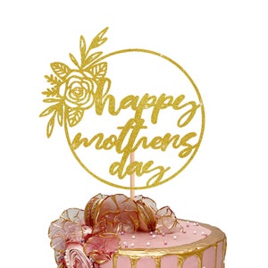 Happy Mother's Day-taarttopper - glitterkarton Feestbedankje decoratie per 3 KLEINE DESSERTS