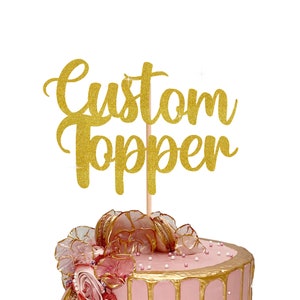 Topper per torta di compleanno personalizzato su entrambi i lati - Personalizzabile con qualsiasi nome, età, testo - Decorazione per biglietti glitter per anniversario di matrimonio
