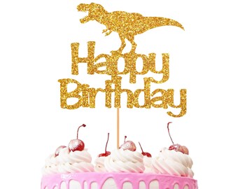 DINOSAUR HAPPY BIRTHDAY Cake Topper Glitter Cardstock Party Favour Party Decoration Cake Toppers Double Sided