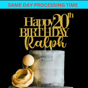 pour gâteau 20e anniversaire, décoration de gâteau scintillante de joyeux anniversaire personnalisée | Décoration de gâteau en cartes scintillantes pour tous les noms et tous les âges