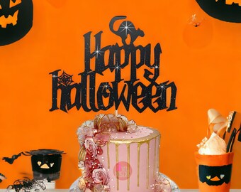 Happy Halloween Cake Topper, Happy Birthday Cake Topper, Halloween Birthday Party Decorations, October Birthday Topper, Double Sided