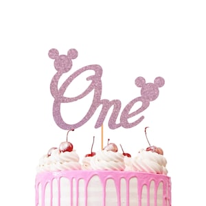 Mauseohren "ONE" Doppelseitiger Geburtstag Cake Topper - Premium Glitter Card Cake Topper - Kuchen Dekor Zubehör - Kindergeburtstag Tortendeko