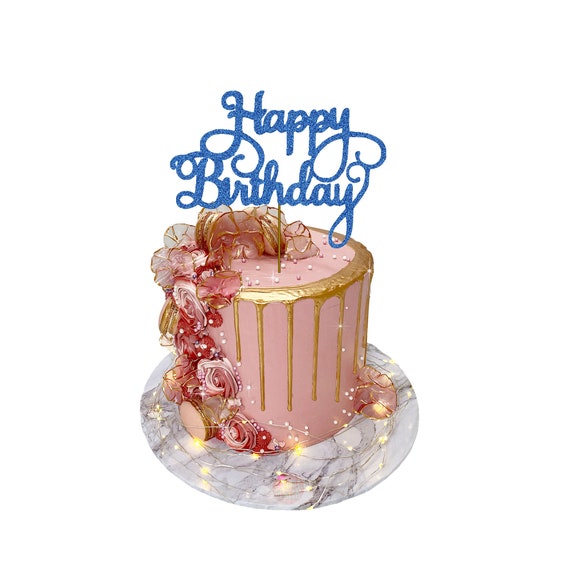 Happy Birthday 6x4 Cake Topper, Glitter Calligraphy Bling Cake