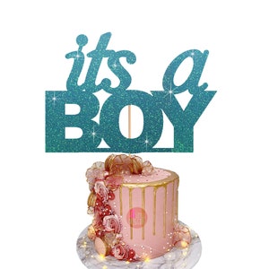 Décorations de gâteau pour baby shower It's A BOY - Carte premium scintillante anti-mue 500 g/m² - Décorations de fête révélant le sexe - Environ 15 x 10 cm