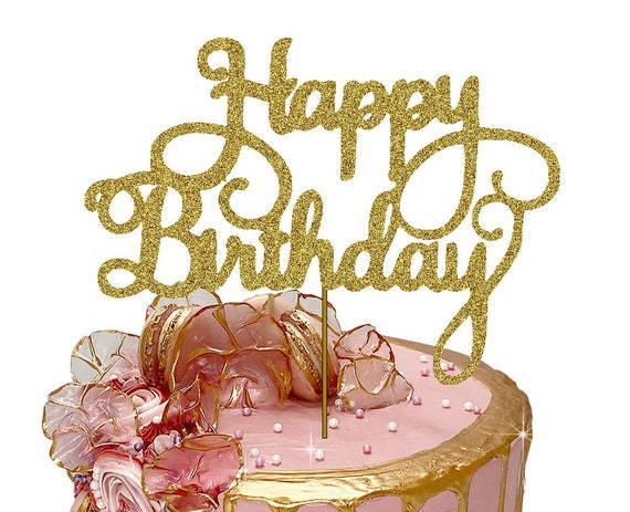 Happy Birthday Rose Gold Glitter Cake Topper - 1 Pce