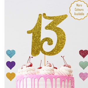 13.Geburtstag Kuchen Topper - Geburtstagsdekoration - Geburtstagskuchen Topper - 13.Geburtstag Glitzerkarte - Baby Geburtstags Topper - Doppelseitig