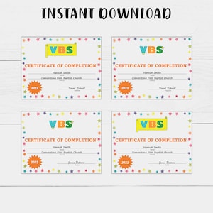 VBS Urlaub Bibelschule Abschlusszertifikat Bearbeitbare druckbare Vorlage, Sofortiger Download