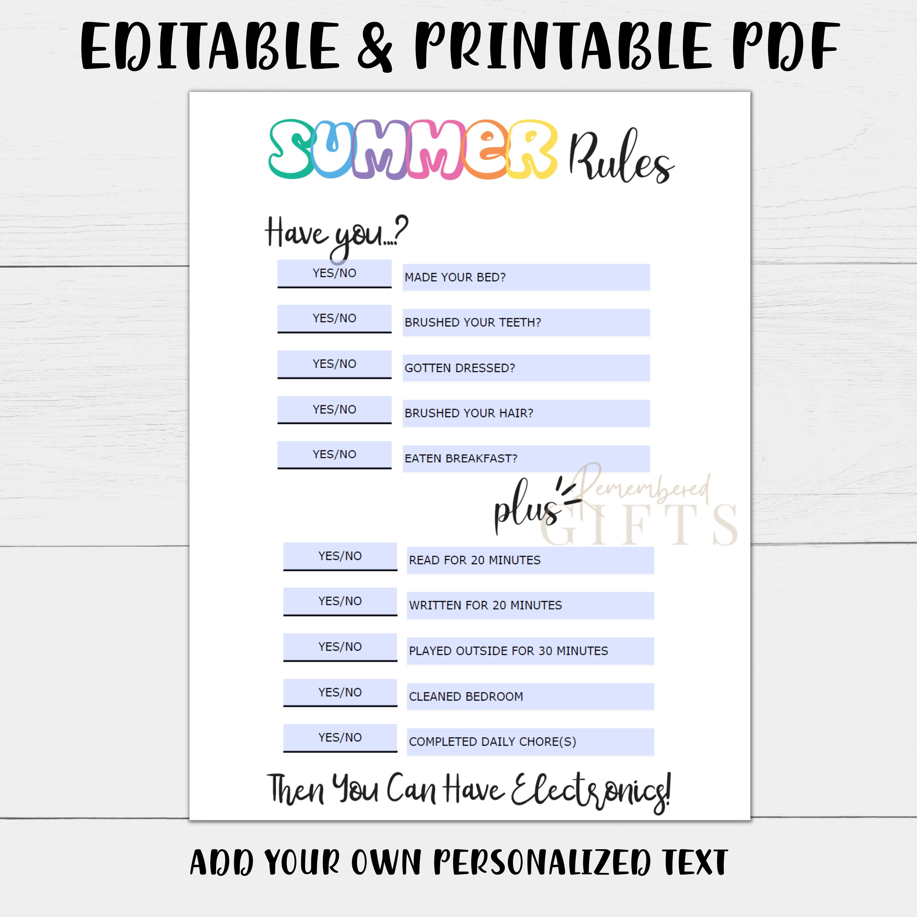 Printable Editable Summer Rules Summer Rules Summer Etsy