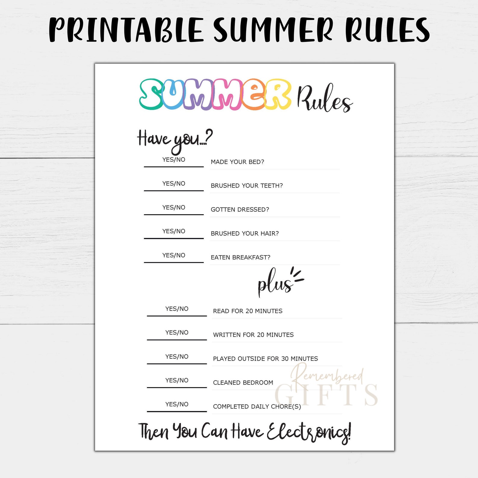 Printable Editable Summer Rules Summer Rules Summer Etsy