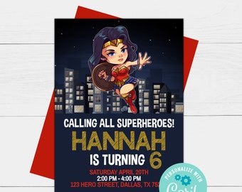 Superhero Girl Party Invitation | GIRL SUPERHERO BIRTHDAY | Editable Girl Superhero Birthday Template | Instant Download