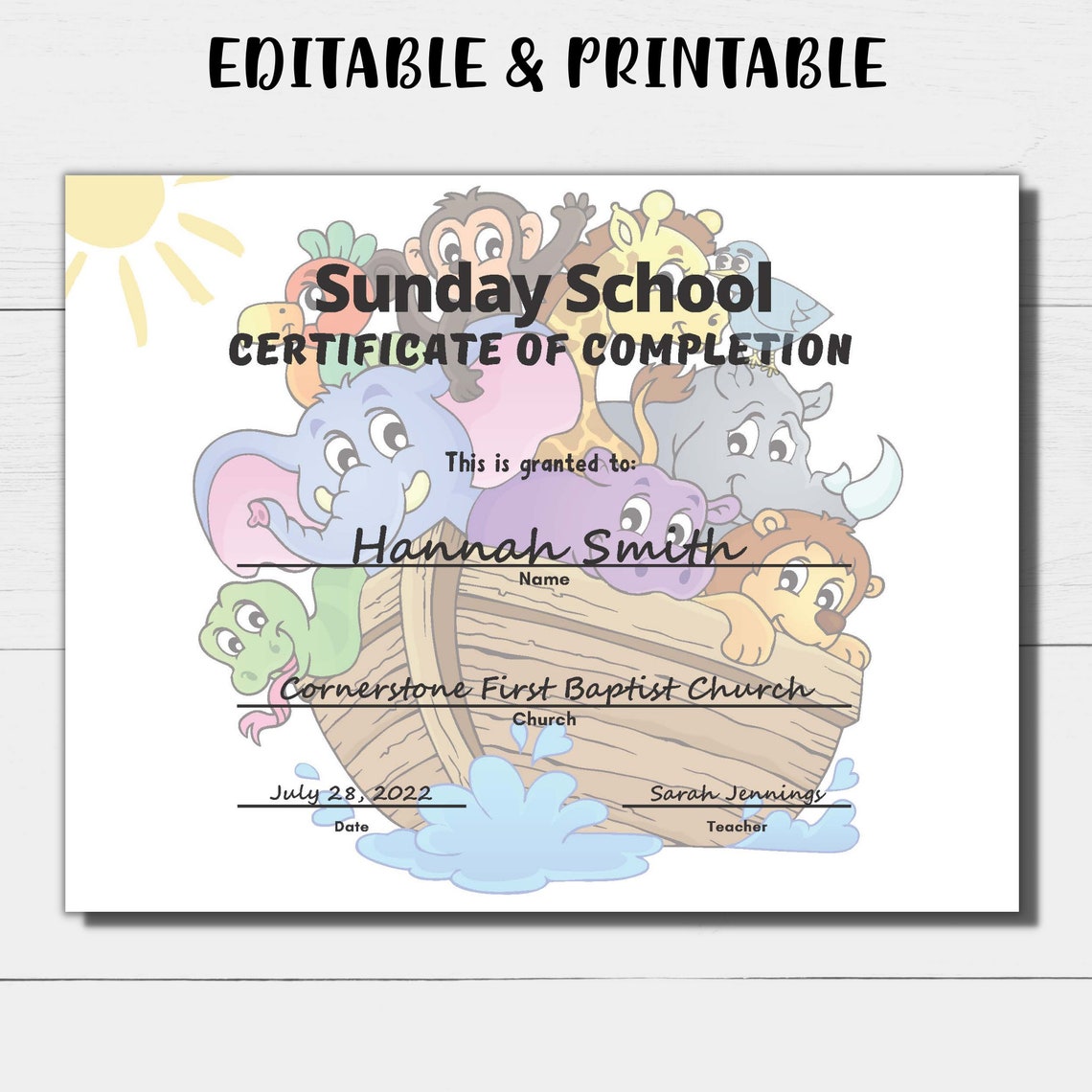 PRINTABLE SUNDAY SCHOOL Certificate of Completion Sunday - Etsy