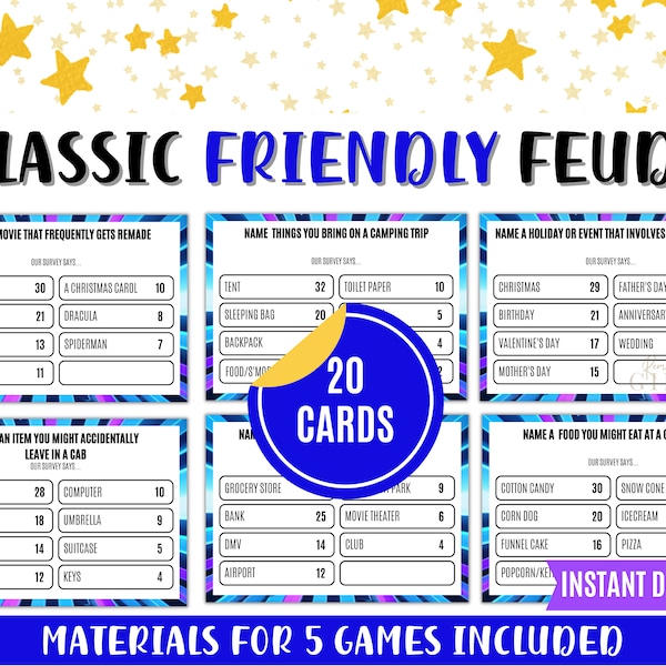 Classic Friendly Feud Game | Classic Trivia Game | Family Game Night | Feud Printable Game | Games for Adults and Kids | Instant Download