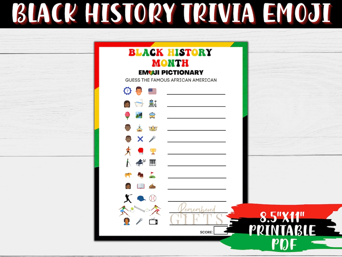 Black History Month PICTIONARY EMOJI Black History Month Trivia Game