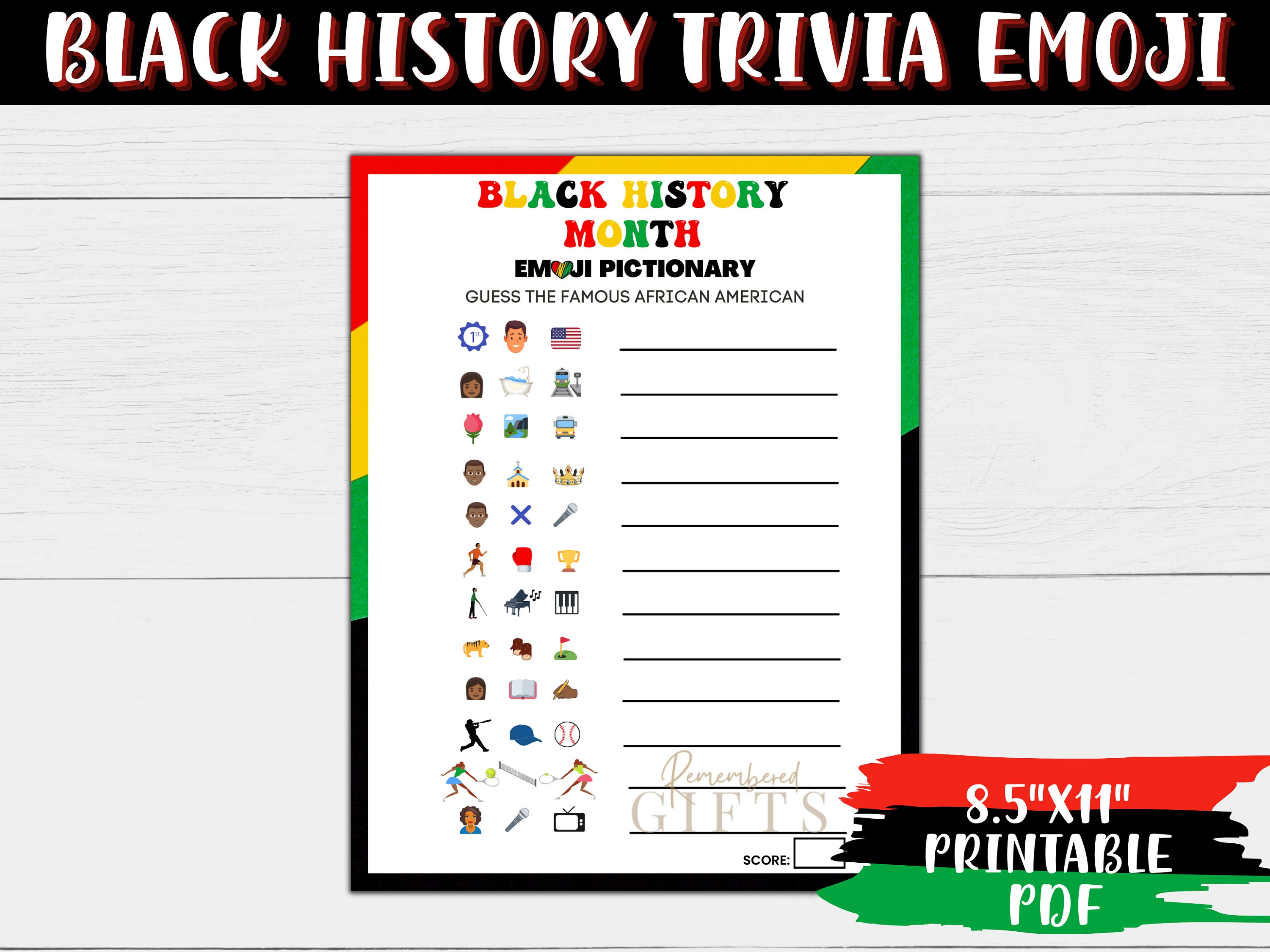 Black History Month PICTIONARY EMOJI Black History Month Trivia Game