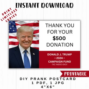 POSTAL DE BROMA DE TRUMP, Postal de broma de campaña de Donald J. Trump 2024, Tarjeta postal de broma práctica imprimible, Postal de venganza 4 x 6 pulg., Diy