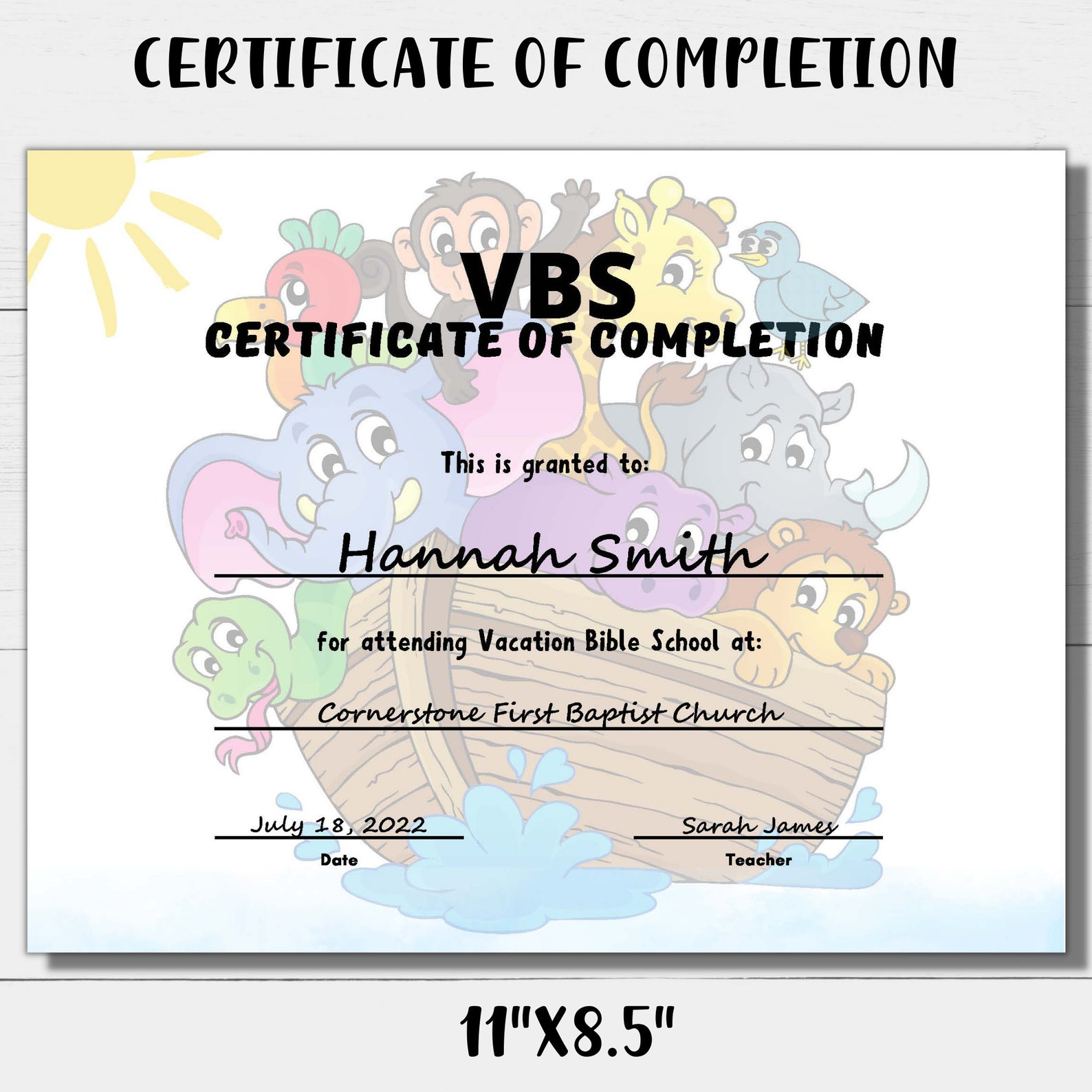 PRINTABLE VBS Vacation Bible School Certificate of Completion Editable ...